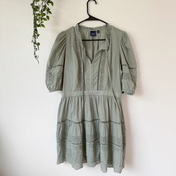 GAP Puff Sleeve Lace Mini Dress Sz M - Picture 2 of 6